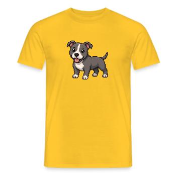 Pitbull mignon – Chien rétro en pixel art - T-shirt homme - jaune - Devant - AI Model Male 178 dark (178cm)