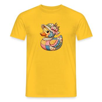 Patchwork Duck with Flower Hat - Men's T-Shirt - yellow - Front - AI Model Male 178 dark (178cm)