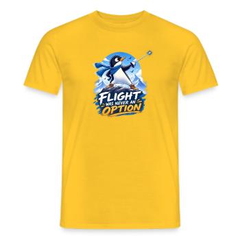Brave Penguin – Never Give Up - Men's T-Shirt - yellow - Front - AI Model Male 178 dark (178cm)