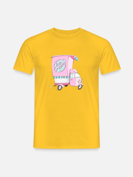 Pinkes Eiscreme Lieferfahrzeug - Männer T-Shirt - Gelb