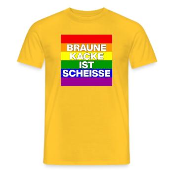 BRAUNE KACKE IST SCHEISSE, NO NZS, NO AFD, WEISS - Männer T-Shirt - Gelb - Vorne - AI Model Male 178 dark (178cm)