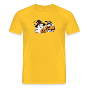Halloween eat, sleep, scare, repeat - Men's T-Shirt - yellow - Front - AI Model Male 178 dark (178cm)