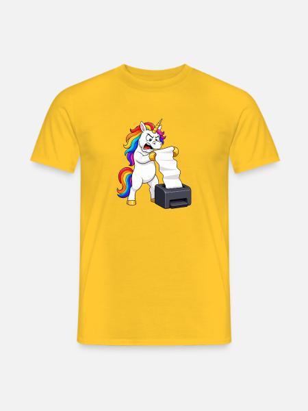 Lustige Einhorn-Drucker-Jam-Wut - Männer T-Shirt - Gelb