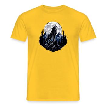 Moon wolf on rocky peaks - Men's T-Shirt - yellow - Front - AI Model Male 178 dark (178cm)