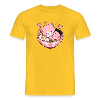 Pink Cat in Ramen Noodle Dream - Men's T-Shirt - yellow - Front - AI Model Male 178 dark (178cm)