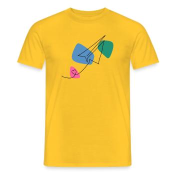 Line Art Paper Airplane with Color Background - Men's T-Shirt - yellow - Front - AI Model Male 178 dark (178cm)