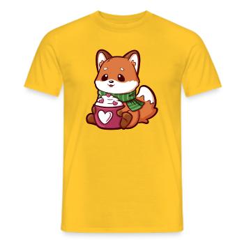 Renard câlin avec une tasse et une écharpe en forme de cœur - T-shirt homme - jaune - Devant - AI Model Male 178 dark (178cm)