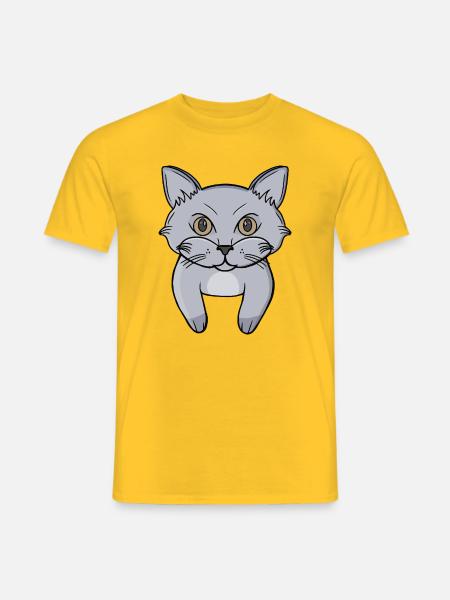Niedliches graues Katzengesicht-Kätzchenporträt - Männer T-Shirt - Gelb