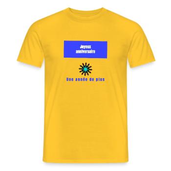 JOYEUX ANNIVERSAIRE. HAPPY BIRTHDAY. ANNIVERSAIRE. - T-shirt homme - jaune - Devant - AI Model Male 178 dark (178cm)