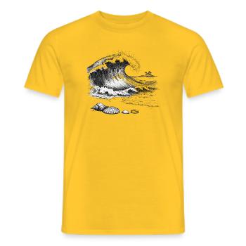 Big ocean wave with palm island and shells - Men's T-Shirt - yellow - Front - AI Model Male 178 dark (178cm)