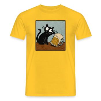 Chat de la bière, Amoureux de la bière, Boire de la bière, Chats - T-shirt homme - jaune - Devant - AI Model Male 178 dark (178cm)