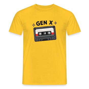 Gen X Raised on Mixtapes & Risks Retro Cassette Ta - Men's T-Shirt - yellow - Front - AI Model Male 178 dark (178cm)