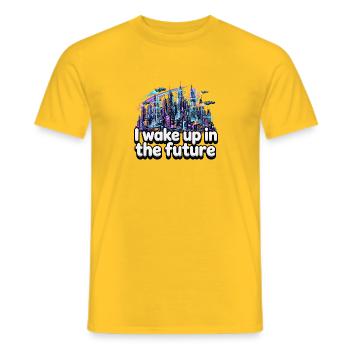 Je me réveille dans le futur - Neon Cyberpunk City - T-shirt homme - jaune - Devant - AI Model Male 178 dark (178cm)