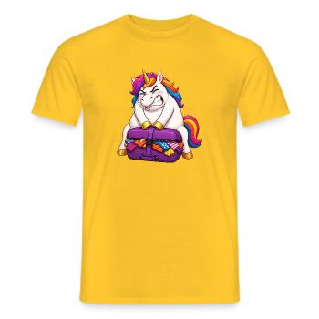 Unicorn Overpacked Suitcase - Men's T-Shirt - yellow - Front - AI Model Male 178 dark (178cm)