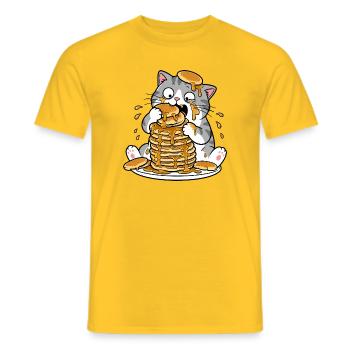 Dessin animé drôle du Chat aux Crêpes - T-shirt homme - jaune - Devant - AI Model Male 178 dark (178cm)