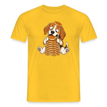 Beagle with Pancakes Funny Cartoon - Men's T-Shirt - yellow - Front - AI Model Male 178 dark (178cm)
