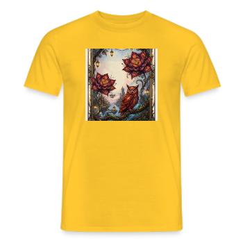 Chouette fleurie et chouette à vapeur - T-shirt homme - jaune - Devant - AI Model Male 178 dark (178cm)