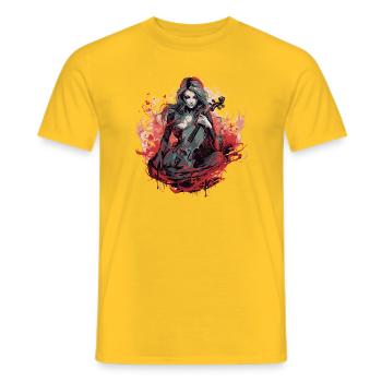 Cello player, cellist-musician, gothic-witchcraft - Men's T-Shirt - yellow - Front - AI Model Male 178 dark (178cm)