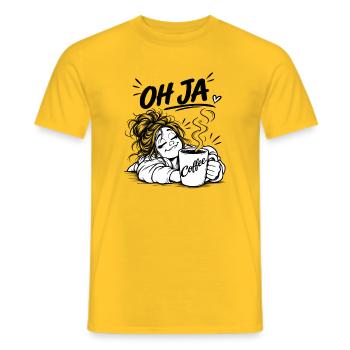 Coffee Oh Yes Cartoon - Men's T-Shirt - yellow - Front - AI Model Male 178 dark (178cm)
