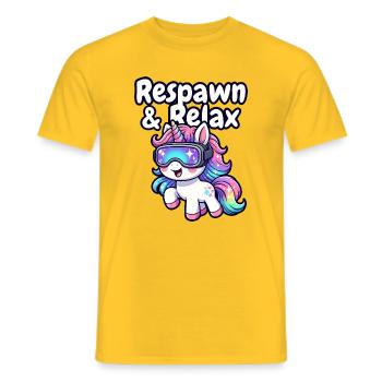 Unicorn VR Chill: Respawn & Relax - Men's T-Shirt - yellow - Front - AI Model Male 178 dark (178cm)