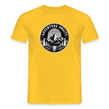 Adventure Awaits – Vintage Mountain Emblem Travel Art - Men's T-Shirt - yellow - Front - AI Model Male 178 dark (178cm)
