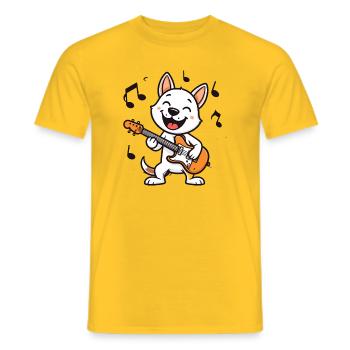 Funny Comic Cat Playing Guitar – Rocker Music - Men's T-Shirt - yellow - Front - AI Model Male 178 dark (178cm)