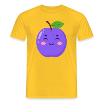 Prune de Kawaii bleu-violet – Motif de fruits sucrés - T-shirt homme - jaune - Devant - AI Model Male 178 dark (178cm)