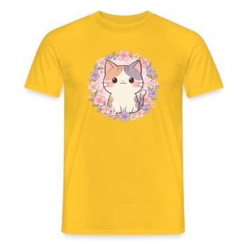 Kawaii Cat – Cute Flower Cat - Men's T-Shirt - yellow - Front - AI Model Male 178 dark (178cm)
