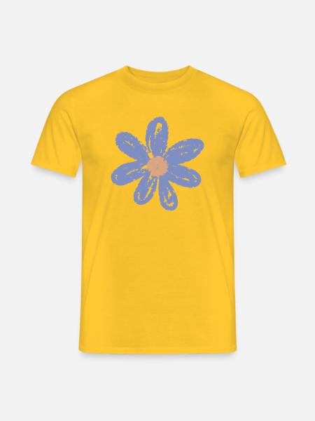 Blüte in Blau Handgemalt - Männer T-Shirt - Gelb