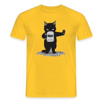 Nope-Katze mit Kaffeetasse - Männer T-Shirt - Gelb - Vorne - AI Model Male 178 dark (178cm)