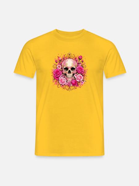 Blumen Totenkopf mit Rosen - Männer T-Shirt - Gelb