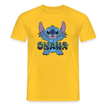 Lilo & Stitch Ohana Schriftzug Mit Stitch  - Männer T-Shirt - Gelb - Vorne - AI Model Male 178 dark (178cm)