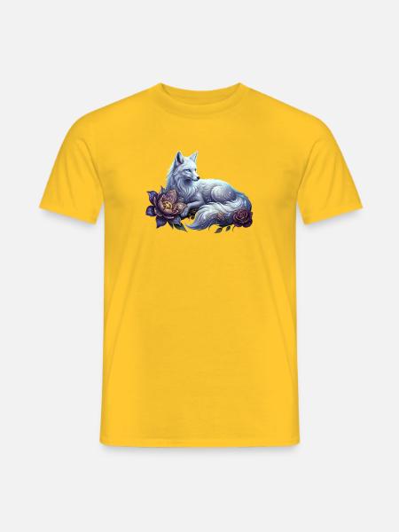 Himmelblauer Wolf unter Blumen - Männer T-Shirt - Gelb