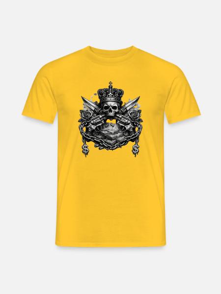Kronen-Skull mit Schwertern und Geldstapeln - Männer T-Shirt - Gelb