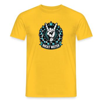 Rockt weiter – Rockabilly Vinyl Musik Shirt - Männer T-Shirt - Gelb - Vorne - AI Model Male 178 dark (178cm)