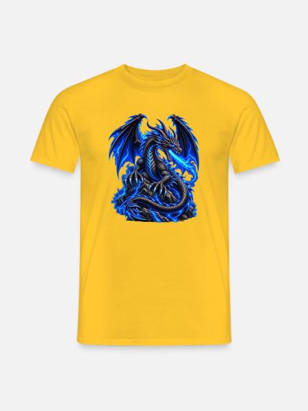 Schwarzer Drache mit blauer Energie - Männer T-Shirt - Gelb