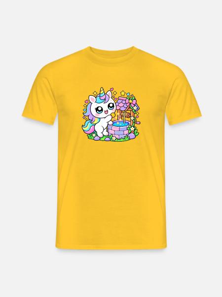 Einhorn- und bunte Feenbrunnen - Männer T-Shirt - Gelb