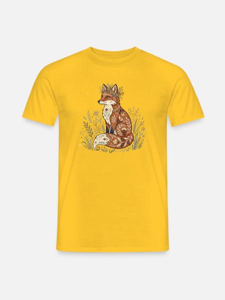Boho Fuchs mit Blütenkranz - Männer T-Shirt - Gelb