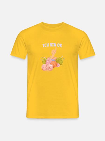 Ich bin OK – Bunte Wolle, gute Laune - Männer T-Shirt - Gelb