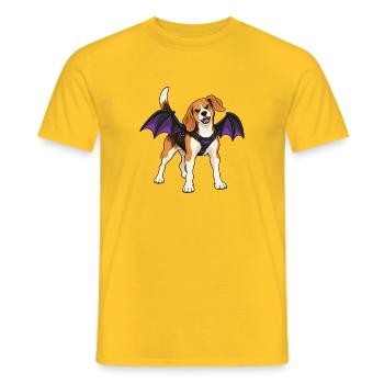 Beagle-Riemen an einem Paar Fledermausflügel - Männer T-Shirt - Gelb - Vorne - AI Model Male 178 dark (178cm)
