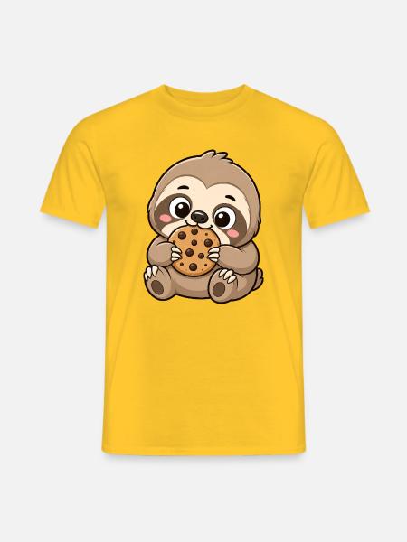 Süßes Faultier mit Keks Cartoon - Männer T-Shirt - Gelb