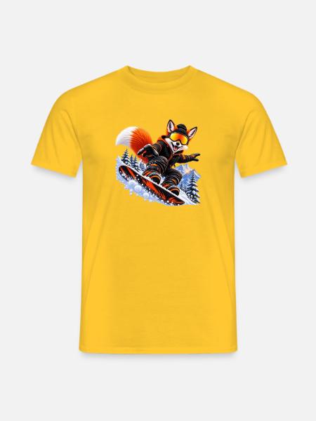 Snowboard Fuchs – Winter Sport Tier - Männer T-Shirt - Gelb
