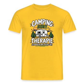 Camping statt Therapie – Frische Luft - Männer T-Shirt - Gelb - Vorne - AI Model Male 178 dark (178cm)