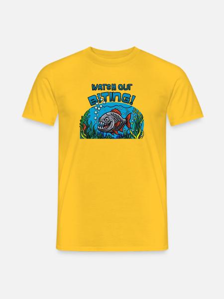 Watch Out Biting: Piranha - Männer T-Shirt - Gelb