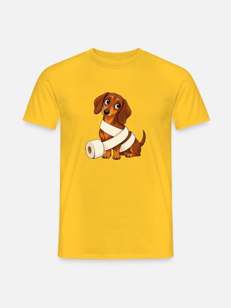 Dackel Papierkatastrophe - Männer T-Shirt - Gelb