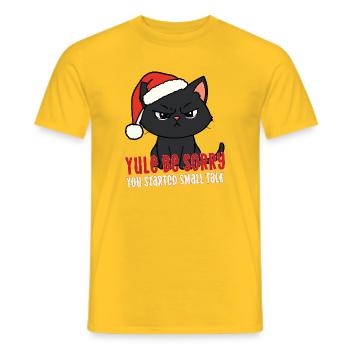 Weihnachtskatze Weihnachtsmannhut Introvertierter Humor Smalltalk - Männer T-Shirt - Gelb - Vorne - AI Model Male 178 dark (178cm)