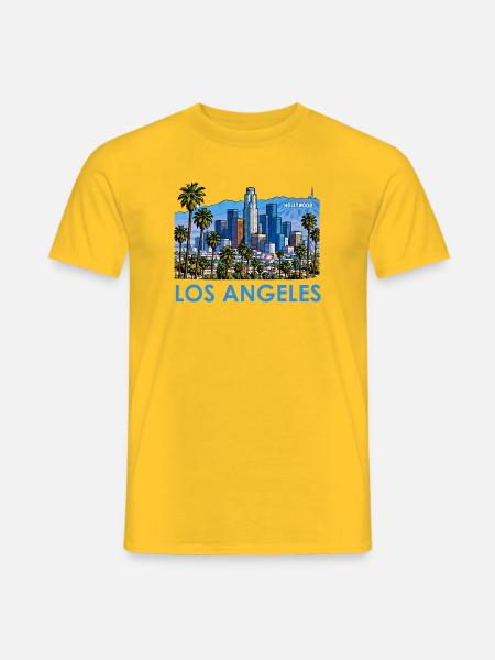 Los Angeles Skyline Palmen Illustration - Männer T-Shirt - Gelb
