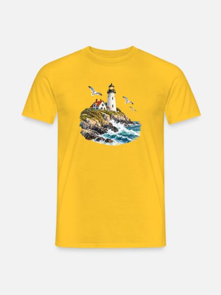 Leuchtturm an rauer Küste - Männer T-Shirt - Gelb