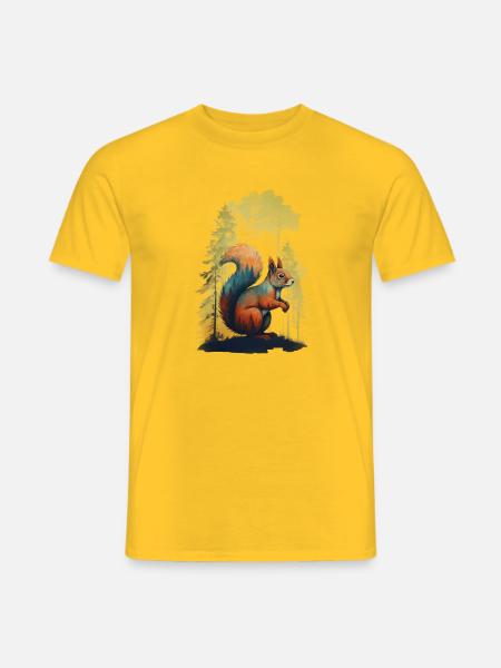 Lebendiges Eichhörnchen im Nebelwald - Männer T-Shirt - Gelb