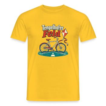 Tempelhofer Feld – Fahrrad & Drachen im Retrolook - Männer T-Shirt - Gelb - Vorne - AI Model Male 178 dark (178cm)